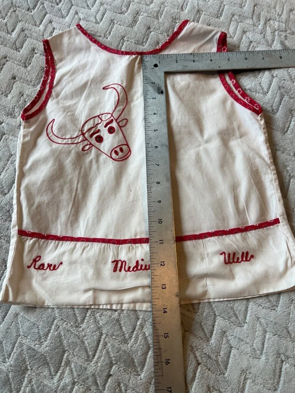 Vintage 60's Childs Shirt  With Bull Embroidery Red Trim White Cotton Strange